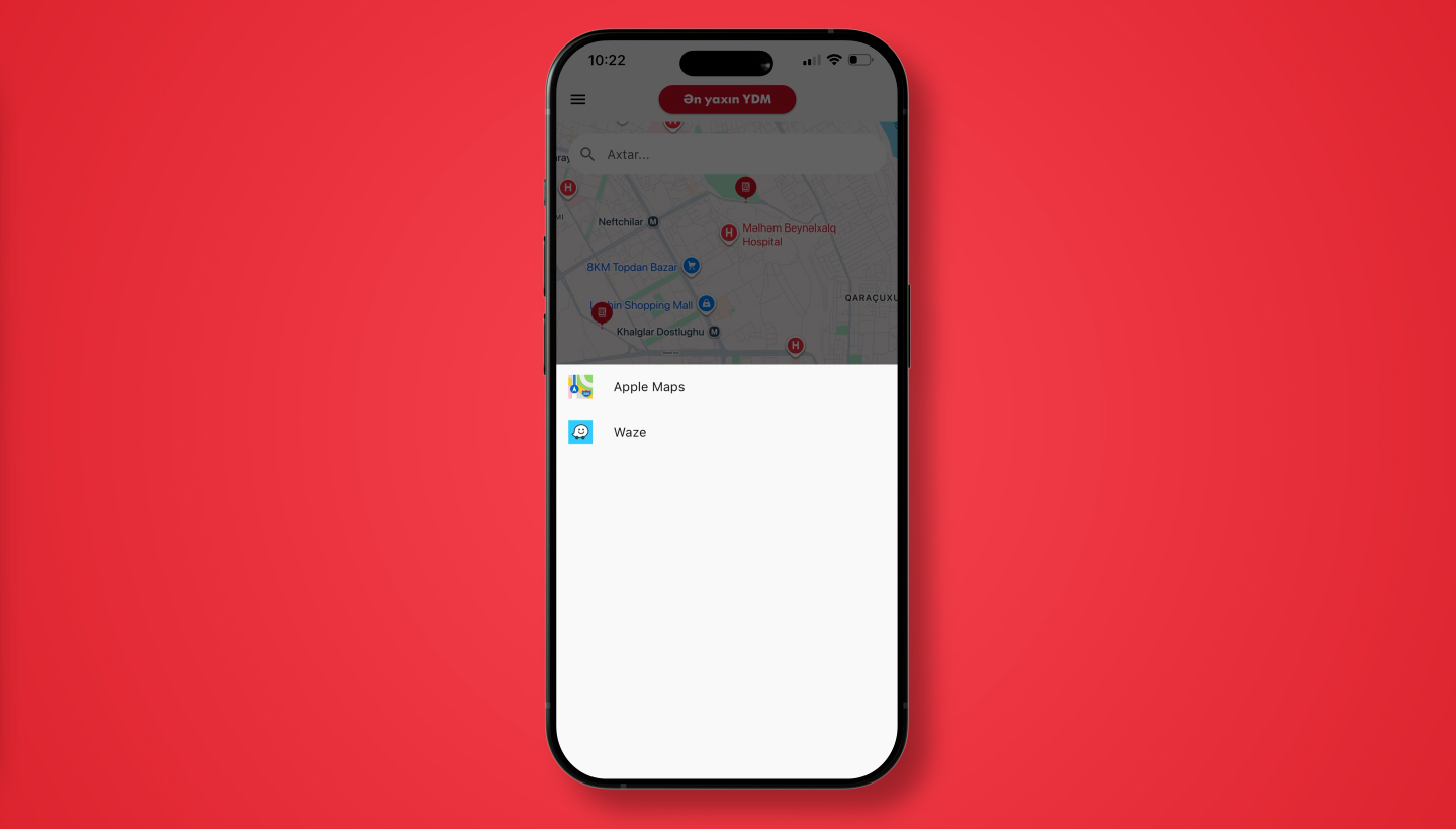 Lukoil tətbiqi — marşrut üçün Apple Maps və ya Waze seçimi
